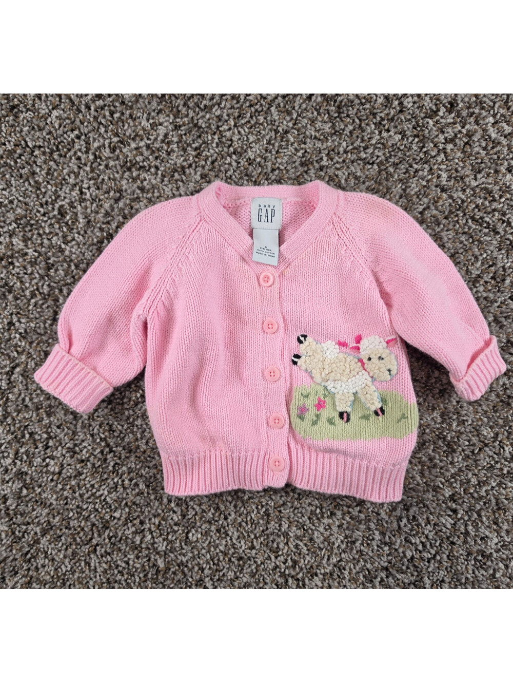 Baby Gap 3-6M Pink knit cardigan w/embroidered sheep graphic - Picture 1 of 4